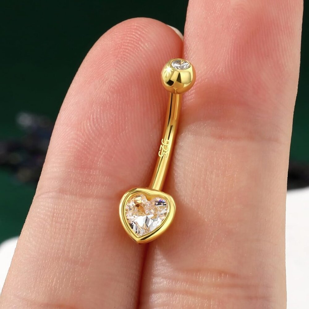 Sterling Silver Heart Belly Button Ring Gold Plat… - image 6